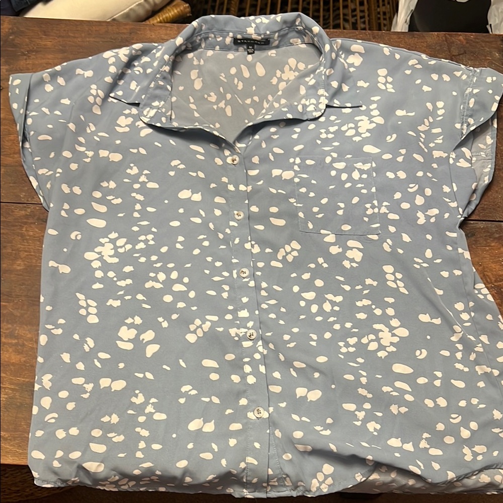 Staccato Blue and White Blouse with Abstract Pattern